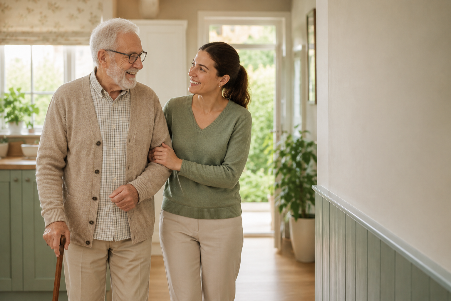 Older man being supported at home by a carer